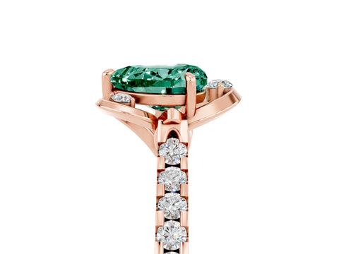 Rose gold Heart Cut Green Sapphire Ring with Pavé Band and Floral Prong Setting_5