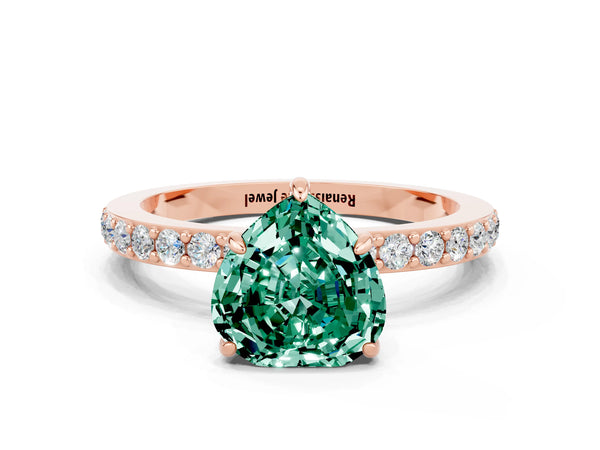 Rose gold Heart Cut Green Sapphire Pavé Engagement Ring with Round  Accents and Prong Setting