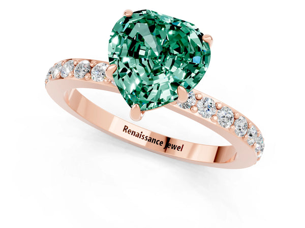 Rose gold Heart Cut Green Sapphire Pavé Engagement Ring with Round  Accents and Prong Setting