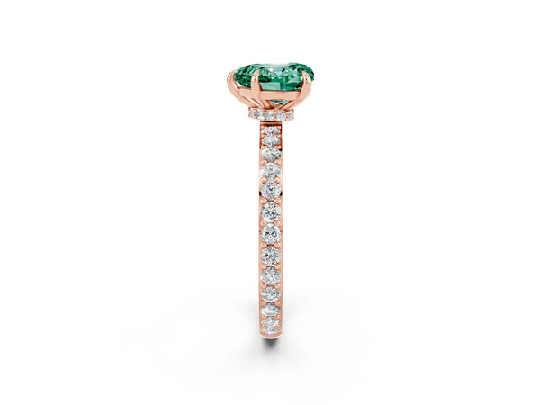 Rose gold Heart Cut Green Sapphire Pavé Engagement Ring with Round  Accents and Prong Setting