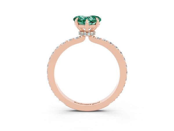 Rose gold Heart Cut Green Sapphire Pavé Engagement Ring with Round  Accents and Prong Setting