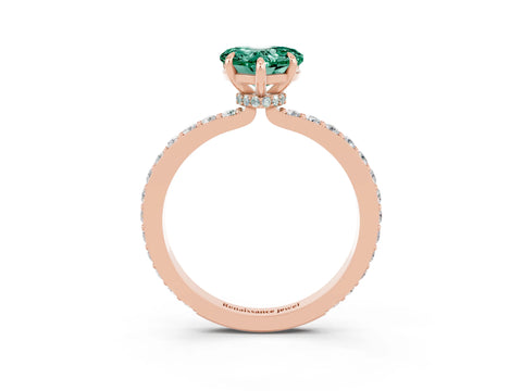 Rose gold Heart Cut Green Sapphire Ring with Pavé Band and Four-Prong Setting_3