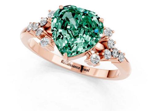 Rose gold Heart Cut Green Sapphire Ring with Side Stones and Four-Prong Setting_37