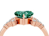 Rose gold Heart Cut Green Sapphire Ring with Side Stones and Four-Prong Setting_40