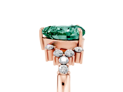 Rose gold Heart Cut Green Sapphire Ring with Side Stones and Four-Prong Setting_41
