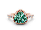 Rose gold Heart Cut Green Sapphire Scalloped Halo Engagement Ring with Round Shared Prong Band_24