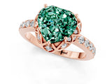 Rose gold Heart Cut Green Sapphire Scalloped Halo Engagement Ring with Round Shared Prong Band_25