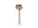 Rose gold Heart Cut Green Sapphire Scalloped Halo Engagement Ring with Round Shared Prong Band_26