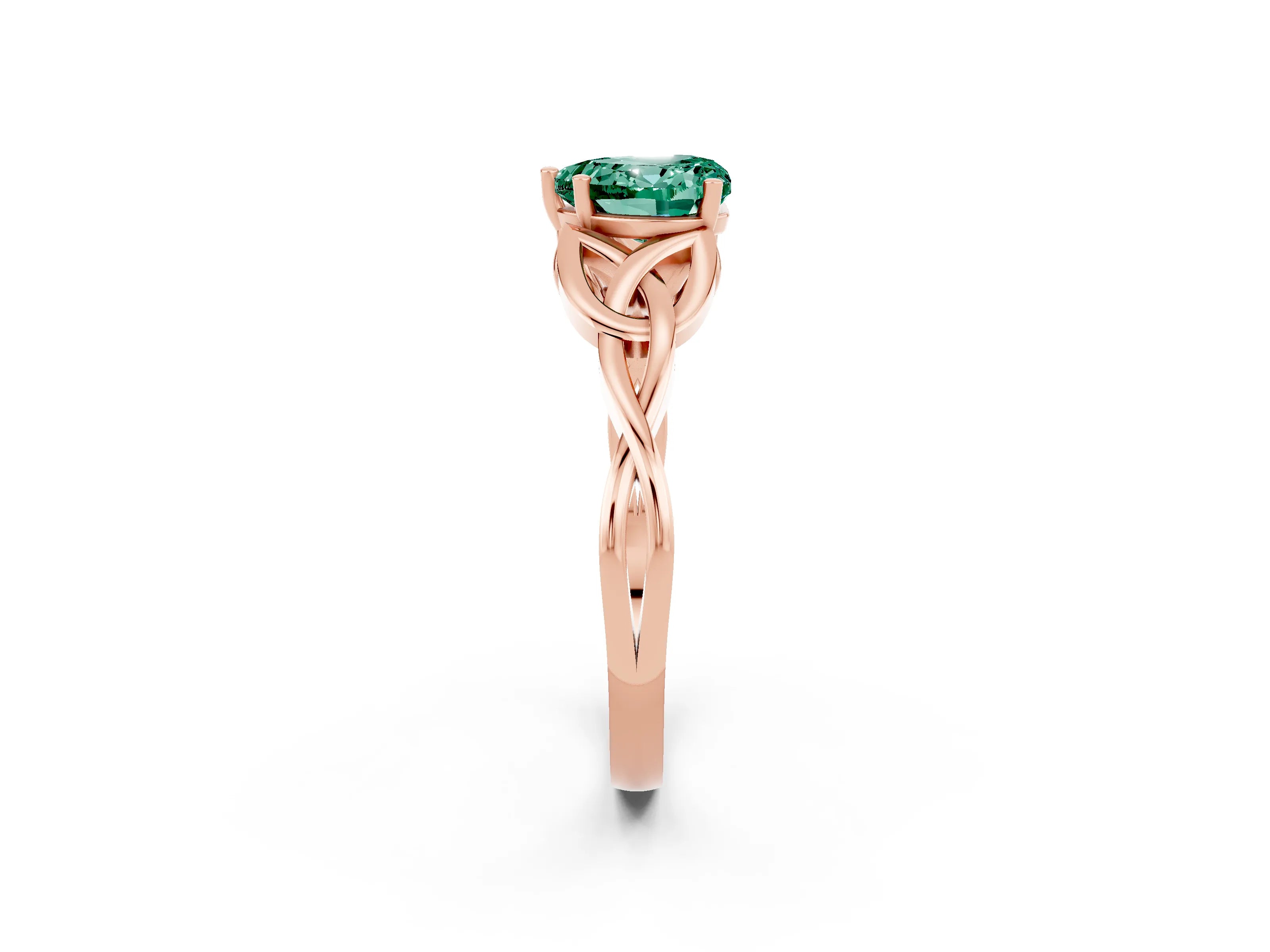 Rose gold Heart Cut Green Sapphire Solitaire Celtic Knot Ring with Four-Prong Setting_14