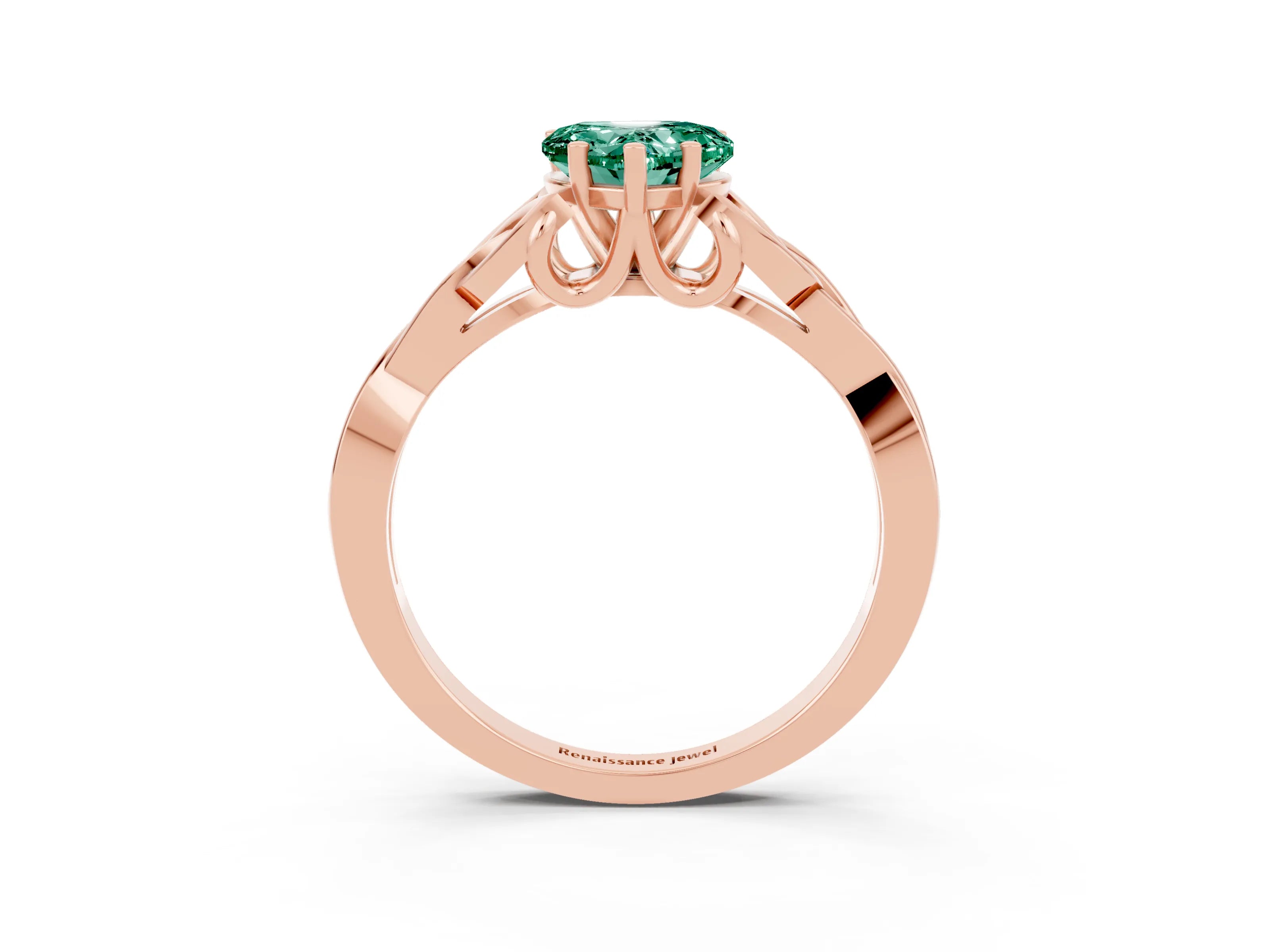 Rose gold Heart Cut Green Sapphire Solitaire Celtic Knot Ring with Four-Prong Setting_15
