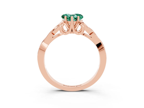 Rose gold Heart Cut Green Sapphire Solitaire Celtic Knot Ring with Four-Prong Setting