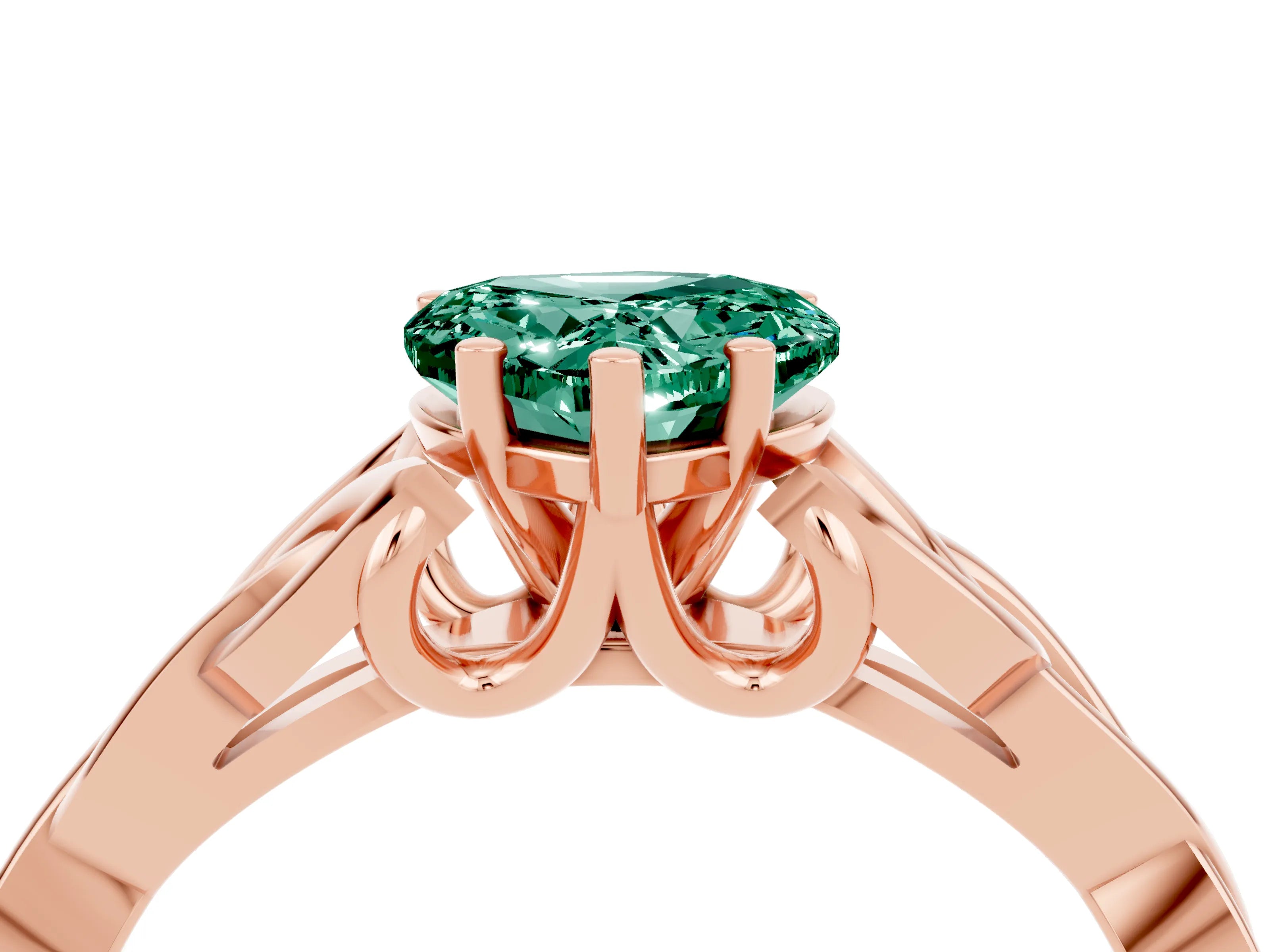 Rose gold Heart Cut Green Sapphire Solitaire Celtic Knot Ring with Four-Prong Setting_16
