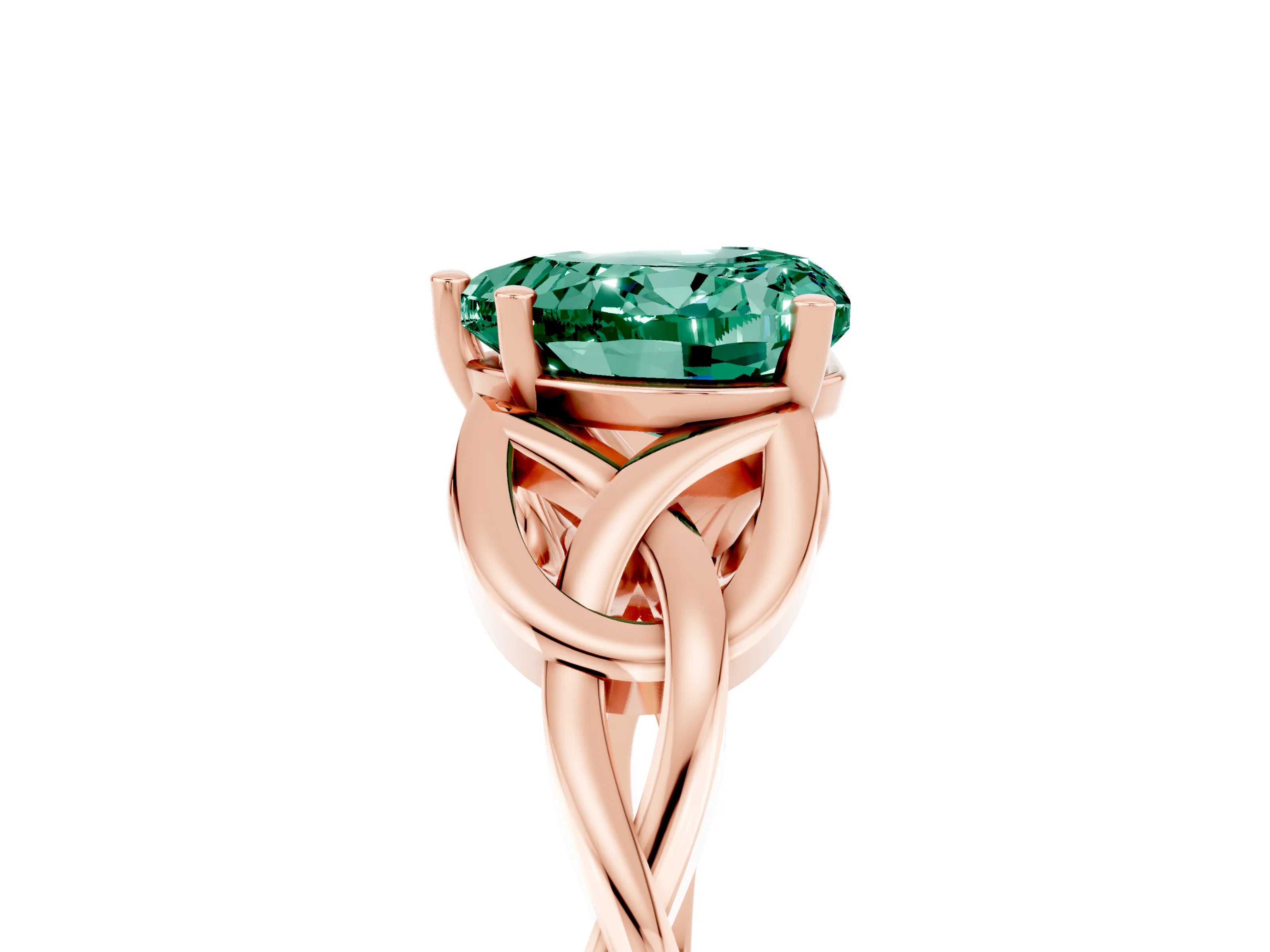 Rose gold Heart Cut Green Sapphire Solitaire Celtic Knot Ring with Four-Prong Setting_17