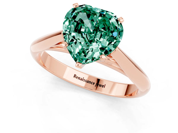Rose gold Heart Cut Green Sapphire Solitaire Engagement Ring with Cathedral Setting and Four-Prong Mount