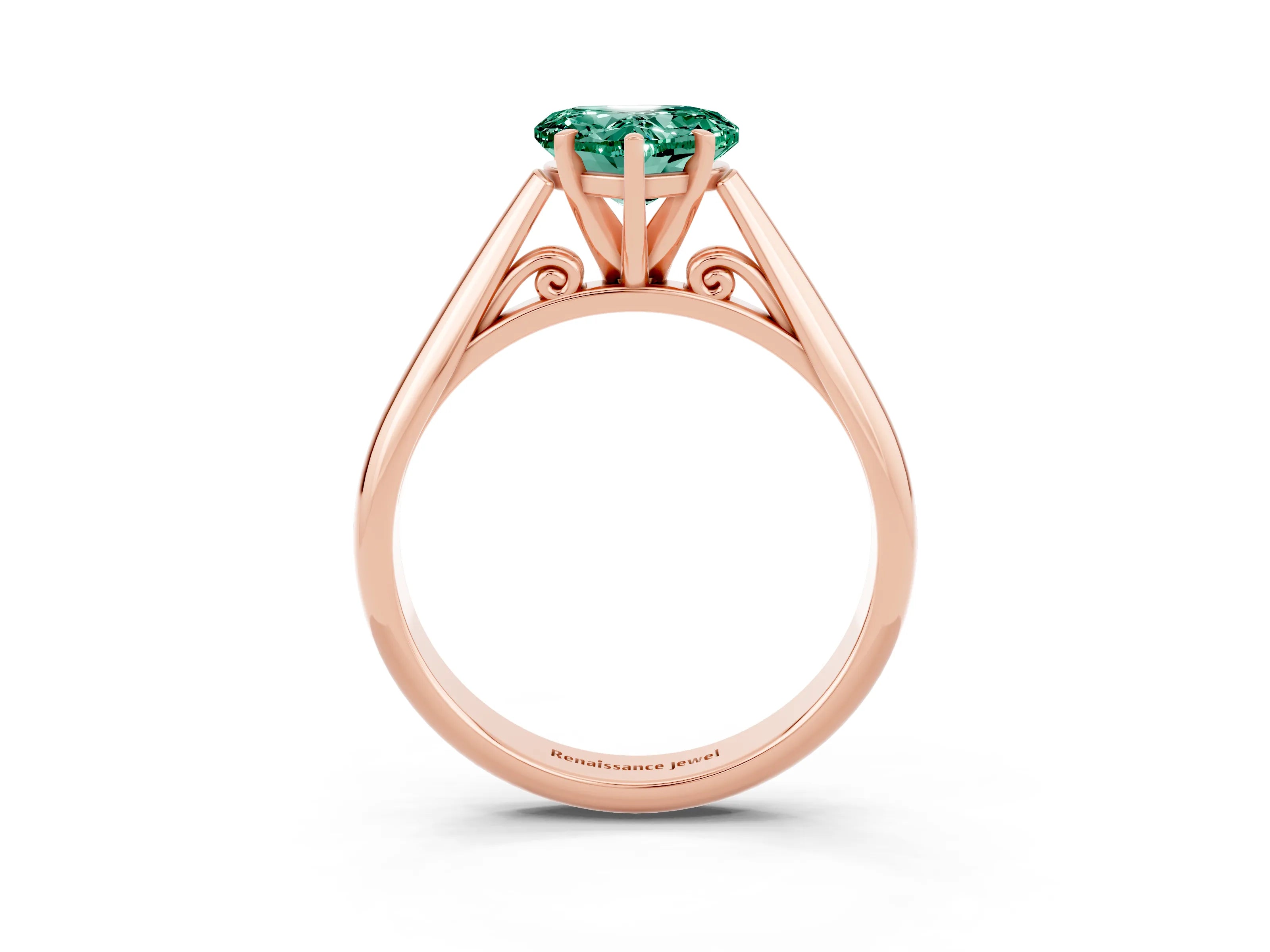 Rose gold Heart Cut Green Sapphire Solitaire Engagement Ring with Cathedral Setting and Four-Prong Mount_15