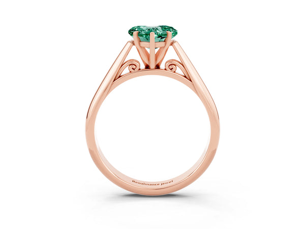 Rose gold Heart Cut Green Sapphire Solitaire Engagement Ring with Cathedral Setting and Four-Prong Mount