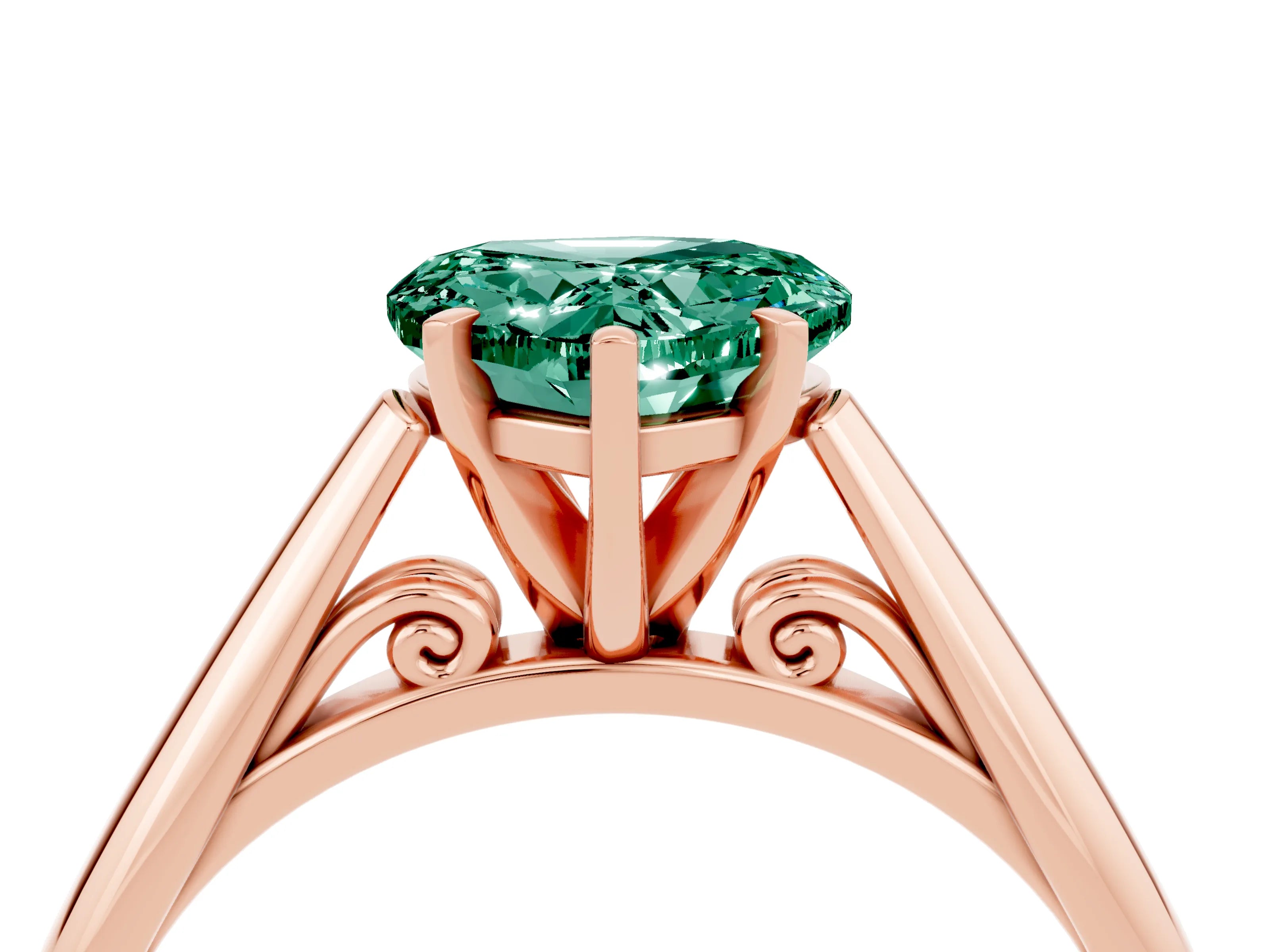 Rose gold Heart Cut Green Sapphire Solitaire Engagement Ring with Cathedral Setting and Four-Prong Mount_16