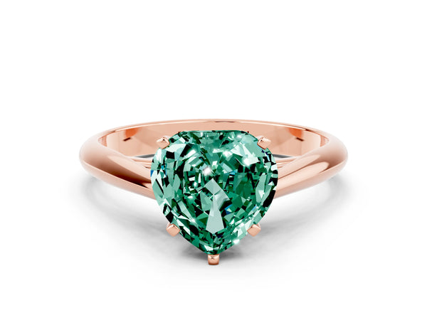 Rose gold Heart Cut Green Sapphire Solitaire Engagement Ring with Cathedral Setting and Four-Prong Mount