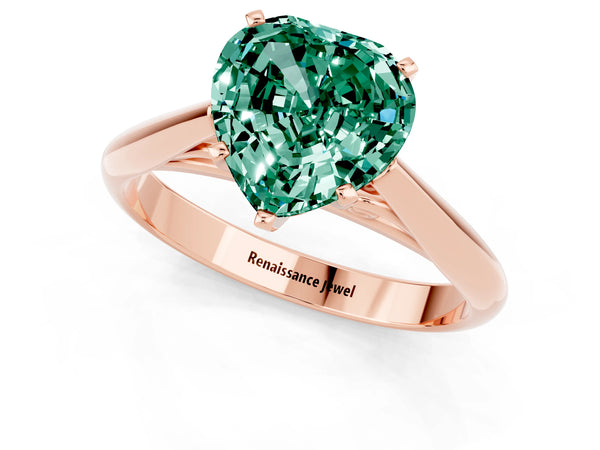 Rose gold Heart Cut Green Sapphire Solitaire Engagement Ring with Cathedral Setting and Four-Prong Mount