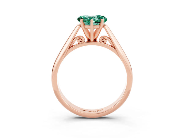 Rose gold Heart Cut Green Sapphire Solitaire Engagement Ring with Cathedral Setting and Four-Prong Mount