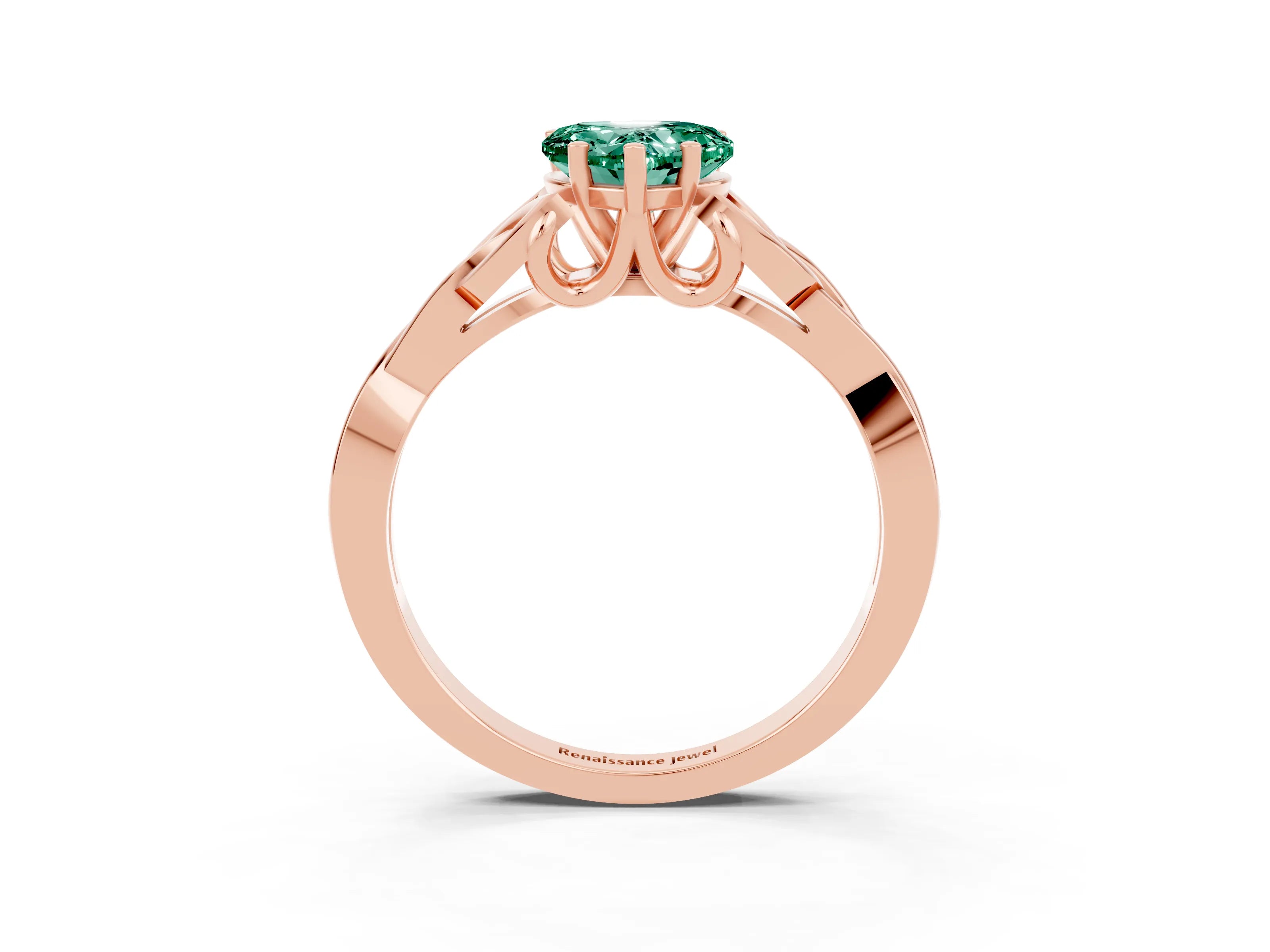 Rose gold Heart Cut Green Sapphire Solitaire Engagement Ring with Celtic Knot Band and Four-Prong Setting_3