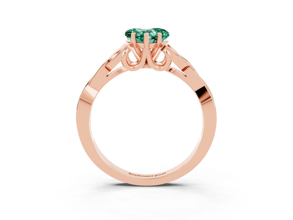 Rose gold Heart Cut Green Sapphire Solitaire Engagement Ring with Celtic Knot Band and Four-Prong Setting