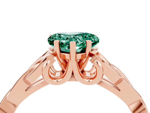 Rose gold Heart Cut Green Sapphire Solitaire Engagement Ring with Celtic Knot Band and Four-Prong Setting_4
