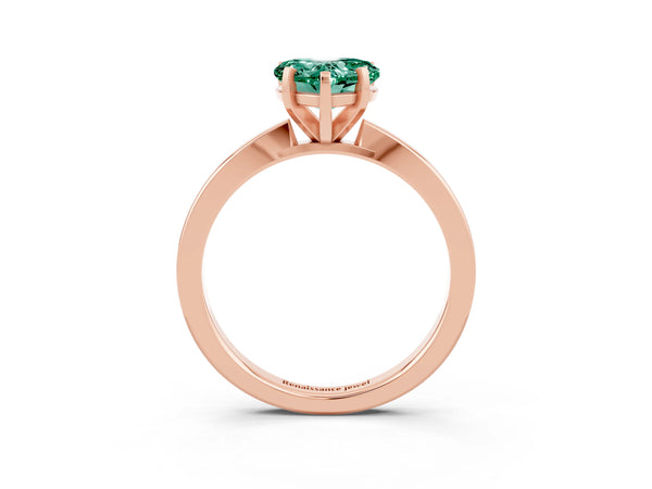 Rose gold Heart Cut Green Sapphire Solitaire Engagement Ring with Classic Band and Four-Prong Setting
