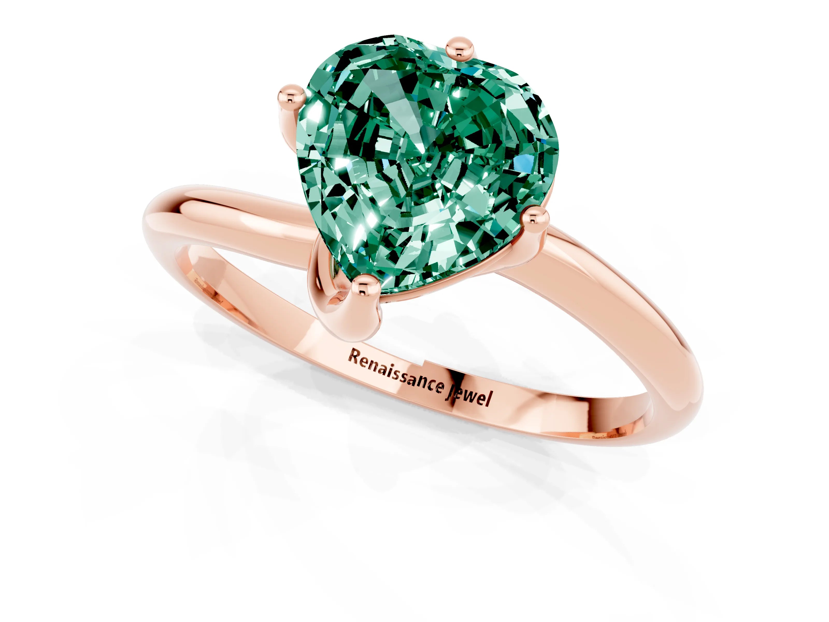 Rose gold Heart Cut Green Sapphire Solitaire Engagement Ring with Four-Prong Setting and Classic Band_13