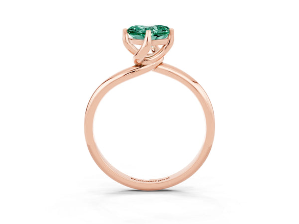 Rose gold Heart Cut Green Sapphire Solitaire Engagement Ring with Four-Prong Setting and Classic Band