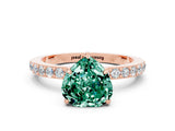 Rose gold Heart Cut Green Sapphire Solitaire Engagement Ring with Pavé Band and Four-Prong Setting
