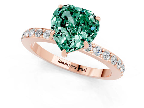 Rose gold Heart Cut Green Sapphire Solitaire Engagement Ring with Pavé Band and Four-Prong Setting_1