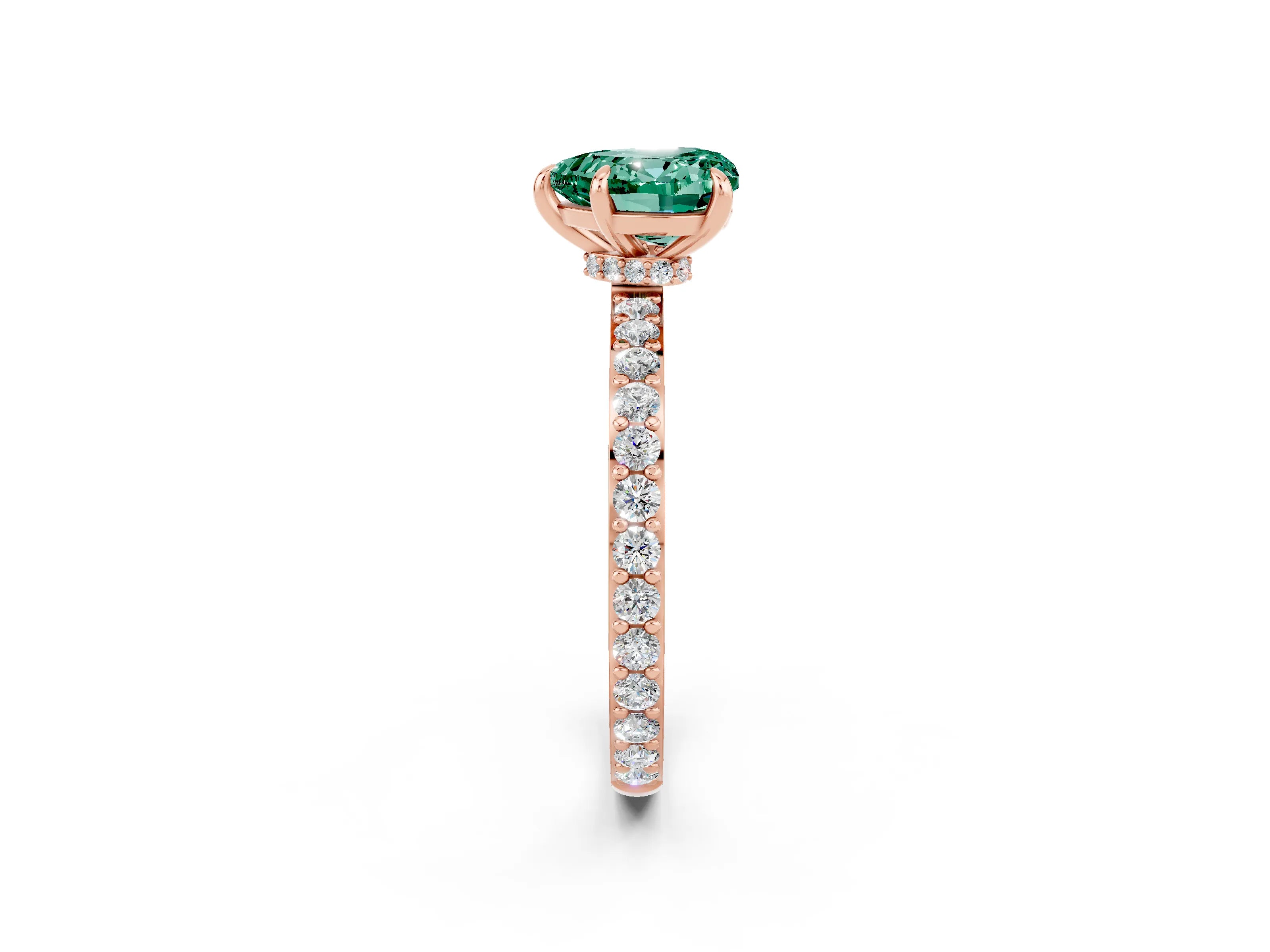 Rose gold Heart Cut Green Sapphire Solitaire Engagement Ring with Pavé Band and Four-Prong Setting_2