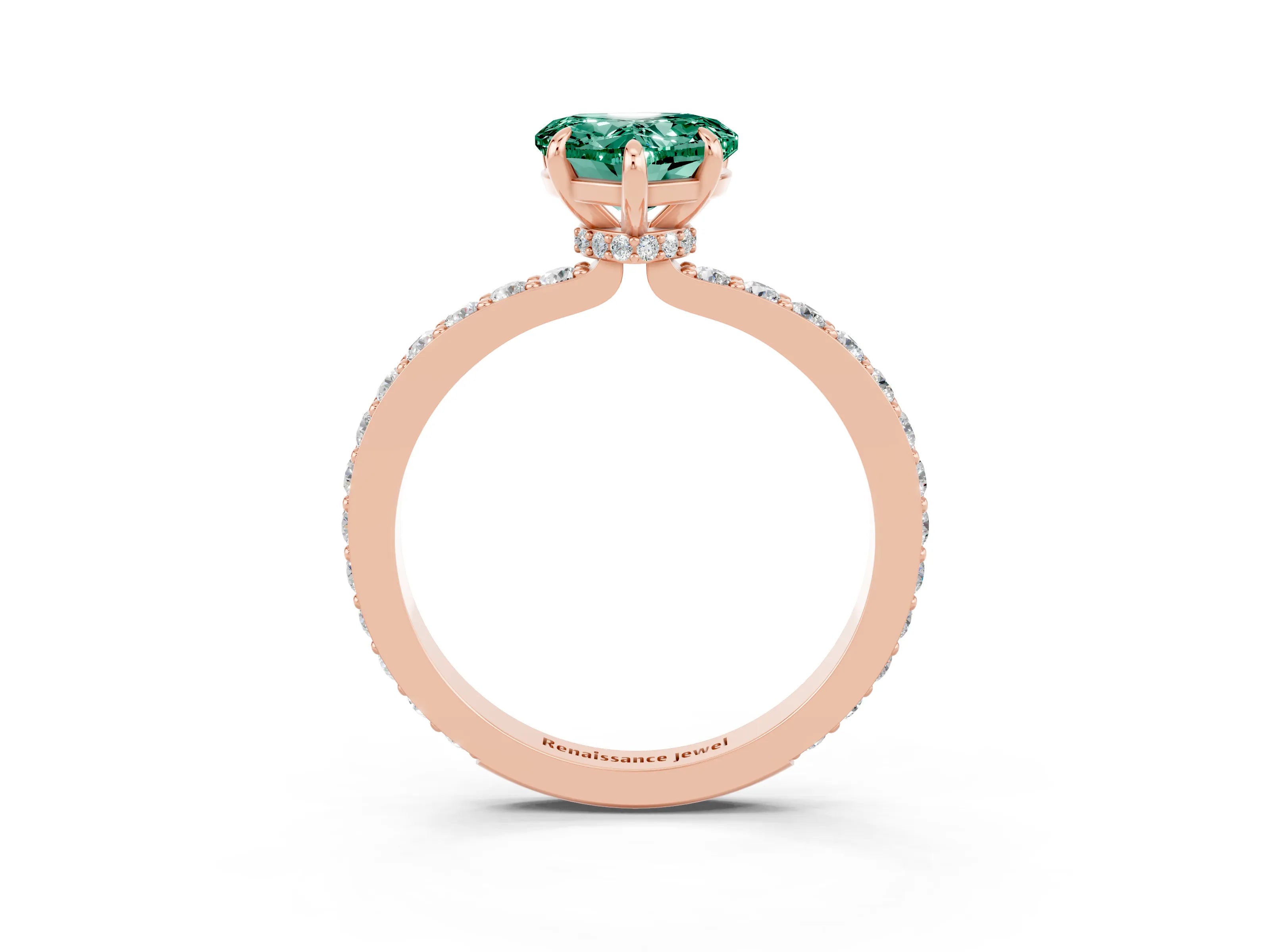 Rose gold Heart Cut Green Sapphire Solitaire Engagement Ring with Pavé Band and Four-Prong Setting_3