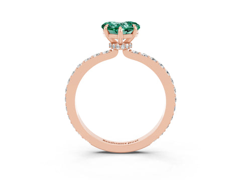 Rose gold Heart Cut Green Sapphire Solitaire Engagement Ring with Pavé Band and Four-Prong Setting_3
