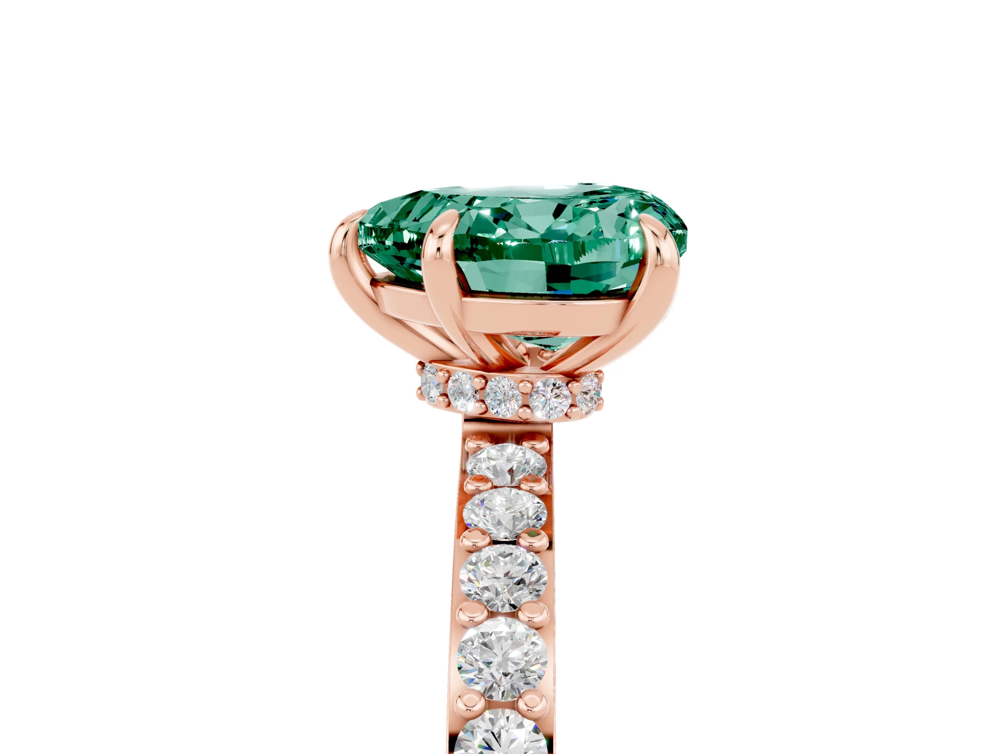 Rose gold Heart Cut Green Sapphire Solitaire Engagement Ring with Pavé Band and Four-Prong Setting_5