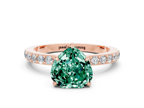Rose gold Heart Cut Green Sapphire Solitaire Engagement Ring with Pavé Band and Four-Prong Setting