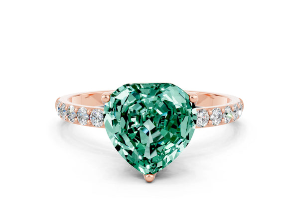 Rose gold Heart Cut Green Sapphire Solitaire Engagement Ring with Round  Pavé Band and Prong Setting