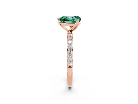 Rose gold Heart Cut Green Sapphire Solitaire Engagement Ring with Pavé Band and Prong Setting_2