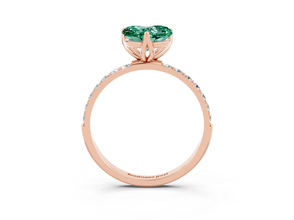 Rose gold Heart Cut Green Sapphire Solitaire Engagement Ring with Round  Pavé Band and Prong Setting