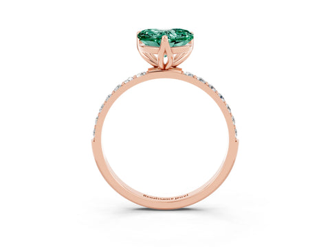 Rose gold Heart Cut Green Sapphire Solitaire Engagement Ring with Pavé Band and Prong Setting_3