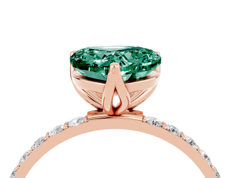 Rose gold Heart Cut Green Sapphire Solitaire Engagement Ring with Pavé Band and Prong Setting_4