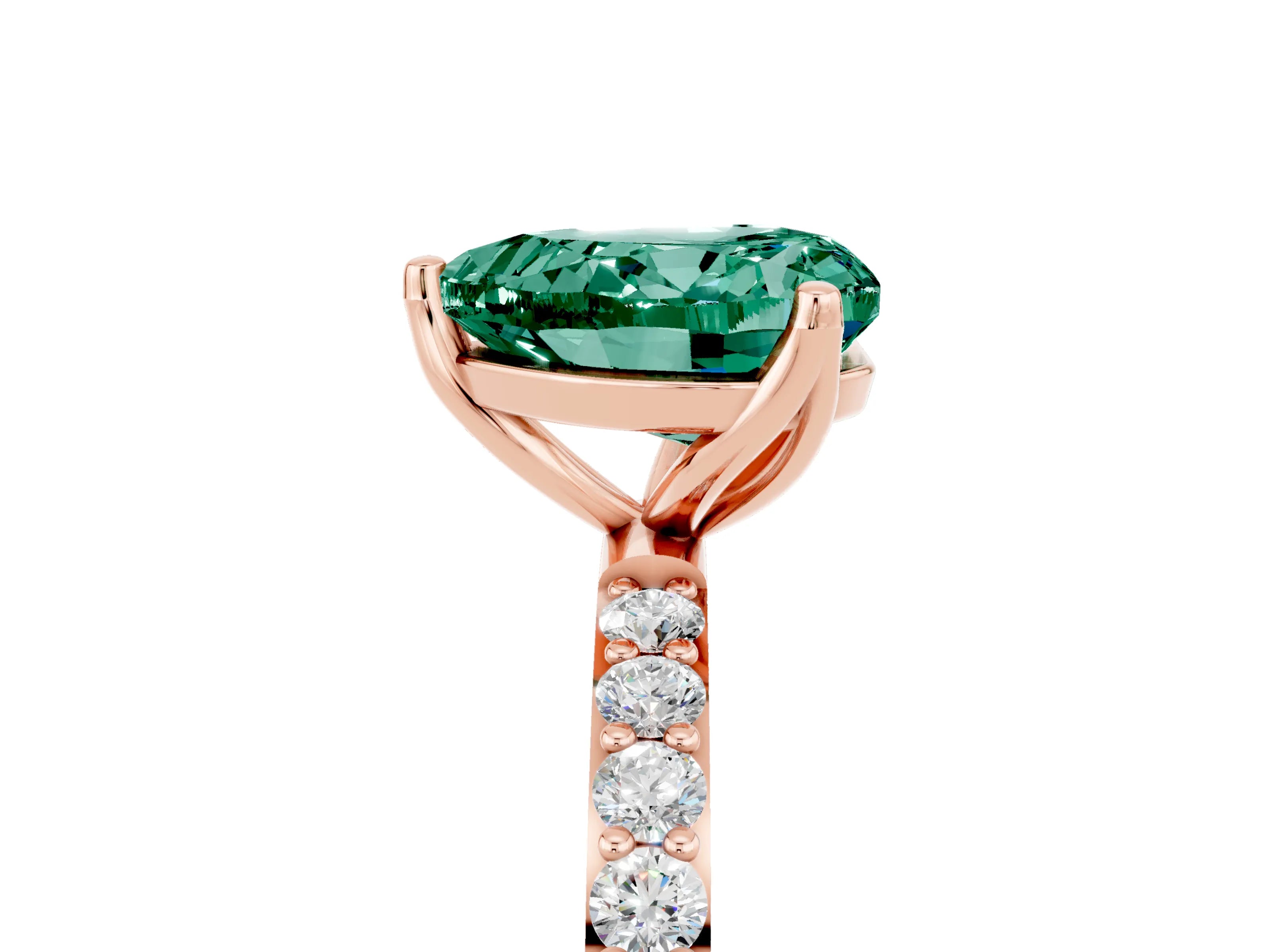 Rose gold Heart Cut Green Sapphire Solitaire Engagement Ring with Pavé Band and Prong Setting_5