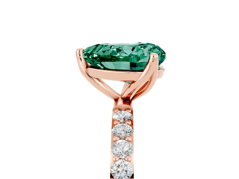 Rose gold Heart Cut Green Sapphire Solitaire Engagement Ring with Pavé Band and Prong Setting_5