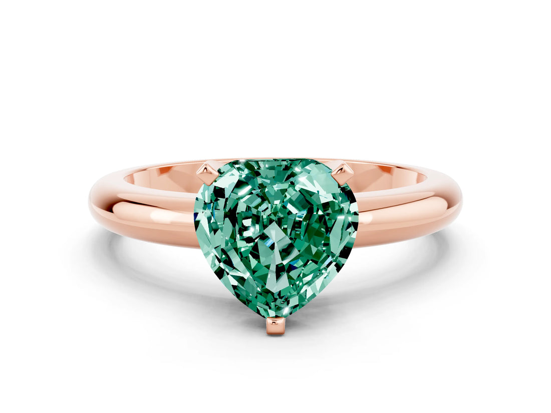 Rose gold Heart Cut Green Sapphire Solitaire Engagement Ring with Round Band and Four-Prong Setting
