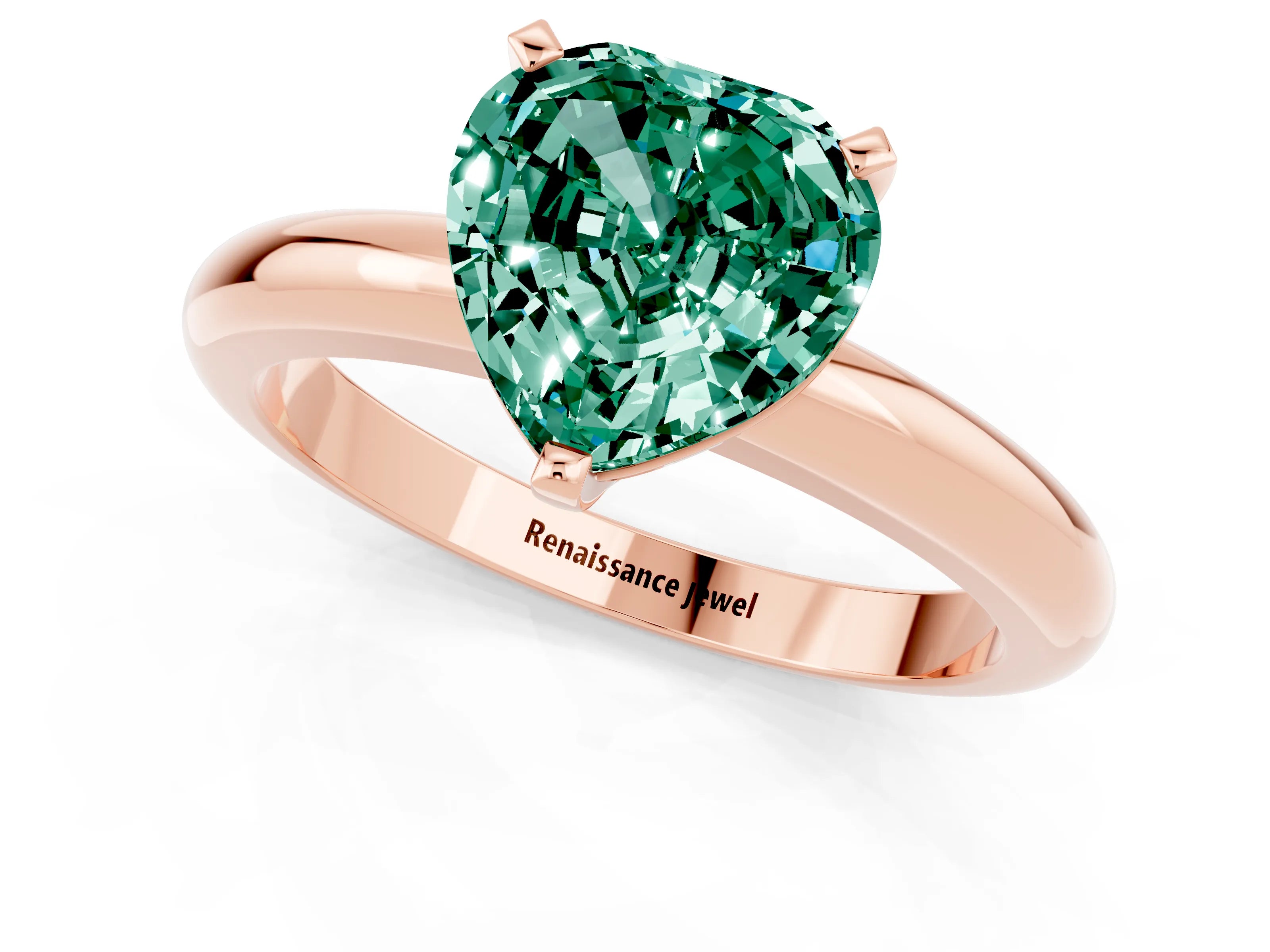 Rose gold Heart Cut Green Sapphire Solitaire Engagement Ring with Round Band and Four-Prong Setting_1