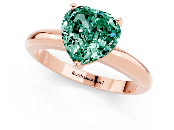 Rose gold Heart Cut Green Sapphire Solitaire Engagement Ring with Round Band and Four-Prong Setting