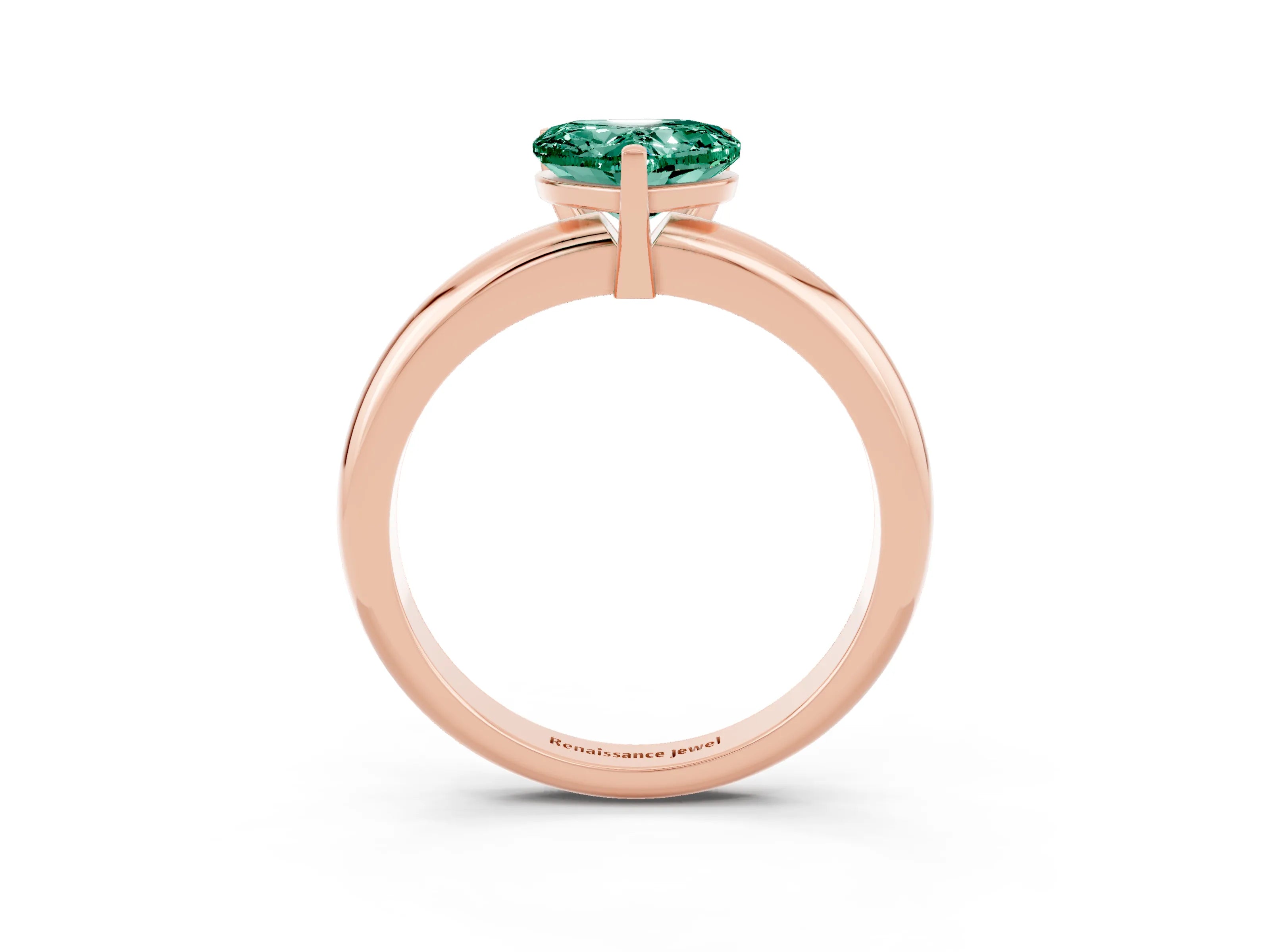 Rose gold Heart Cut Green Sapphire Solitaire Engagement Ring with Round Band and Four-Prong Setting_3