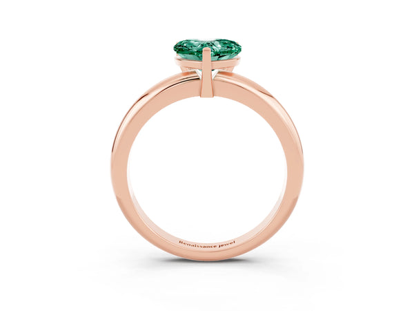 Rose gold Heart Cut Green Sapphire Solitaire Engagement Ring with Round Band and Four-Prong Setting