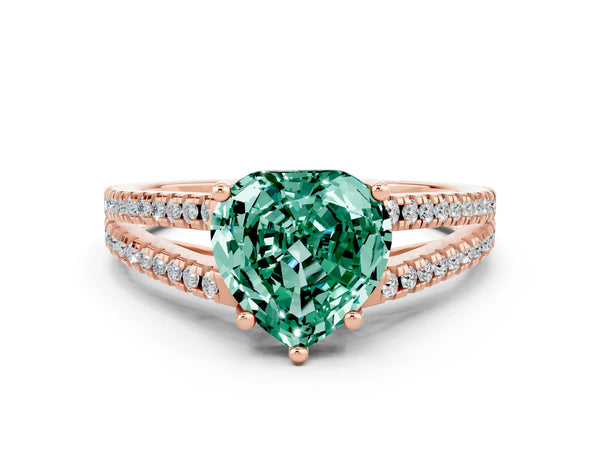 Rose gold Heart Cut Green Sapphire Solitaire Engagement Ring with Split Shank Pavé Band